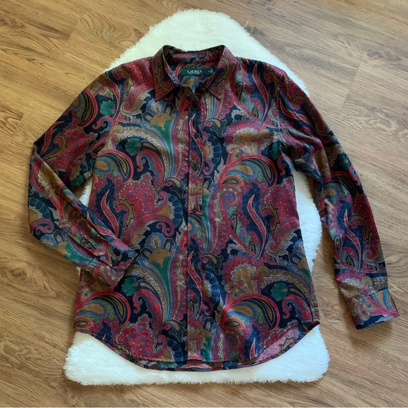 Ralph Lauren Paisley Patterned Long Sleeve Button Up Blouse Sz Medium - Picture 4 of 8